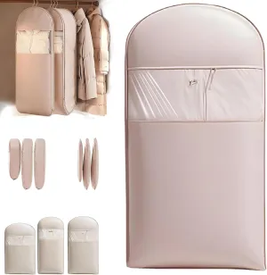 Space Saving Hanging Garment Bag with Self Compression Zipper, Space Saver Hanging Garment Bags, Winter Coat Storage (Pink, L)