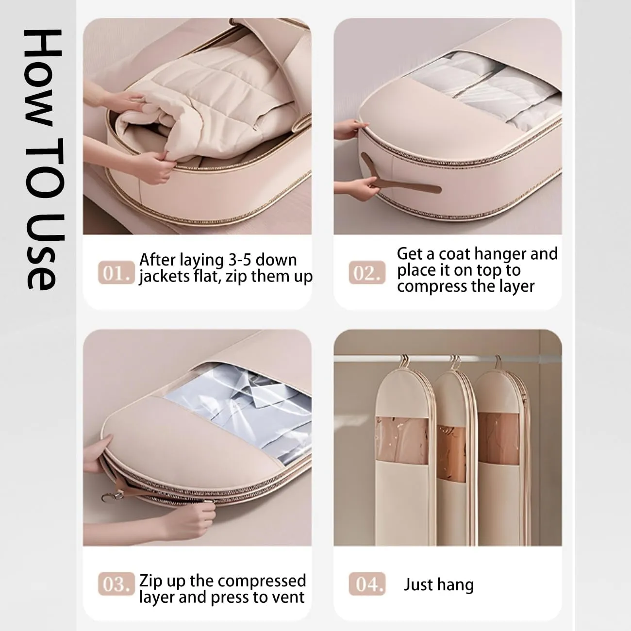 Space Saving Hanging Garment Bag With Self Compression Zipper,Otherwise Garment Bags,Compression Garment Bags for Hanging Clothes Travel (Pink, XL)