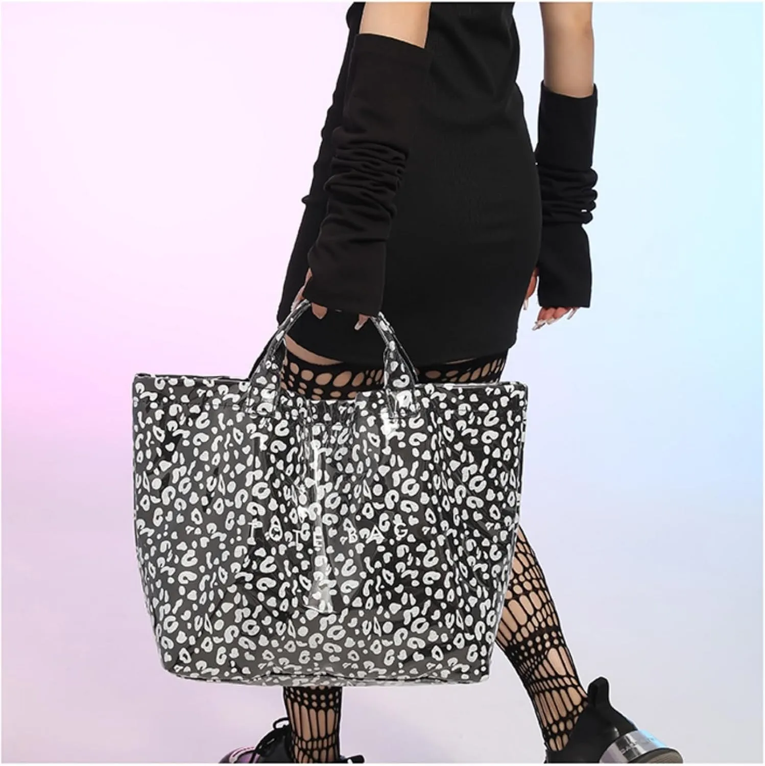Stellaya Tote Bag, Plastic Tote Bag,Women's Letters Print Large Kraft Paper Carry All Bag Top Handle Clear Hobo Handbag