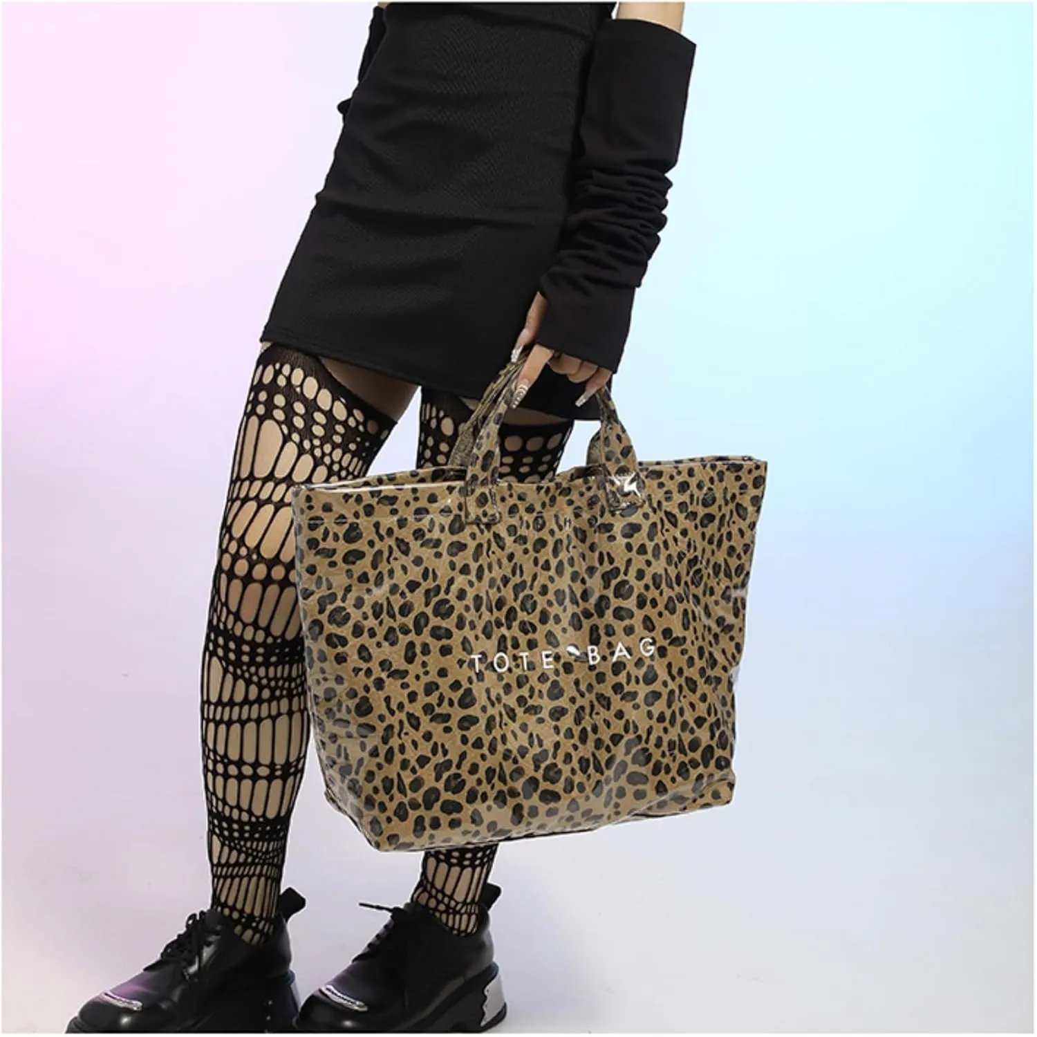 Stellaya Tote Bag, Plastic Tote Bag,Women's Letters Print Large Kraft Paper Carry All Bag Top Handle Clear Hobo Handbag