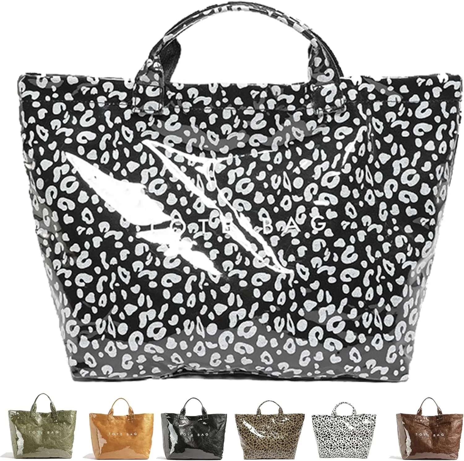 Stellaya Tote Bag, Plastic Tote Bag,Women's Letters Print Large Kraft Paper Carry All Bag Top Handle Clear Hobo Handbag