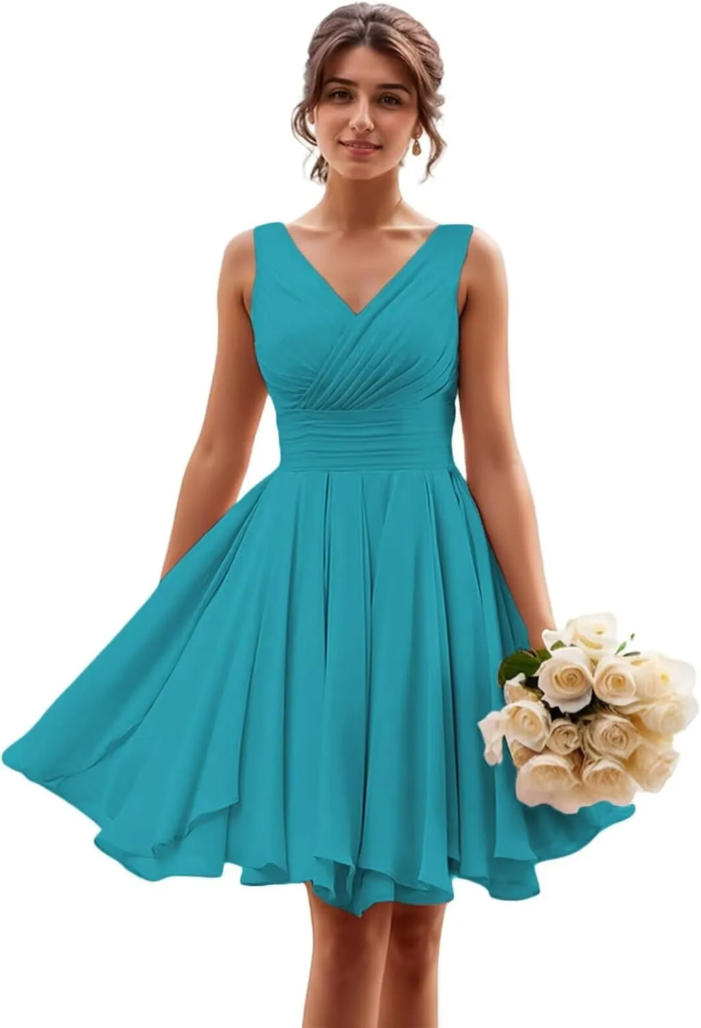 Summer Cocktail Dress Short Chiffon Mini Sundress Sleeveless V-Neck Casual Beach Dress