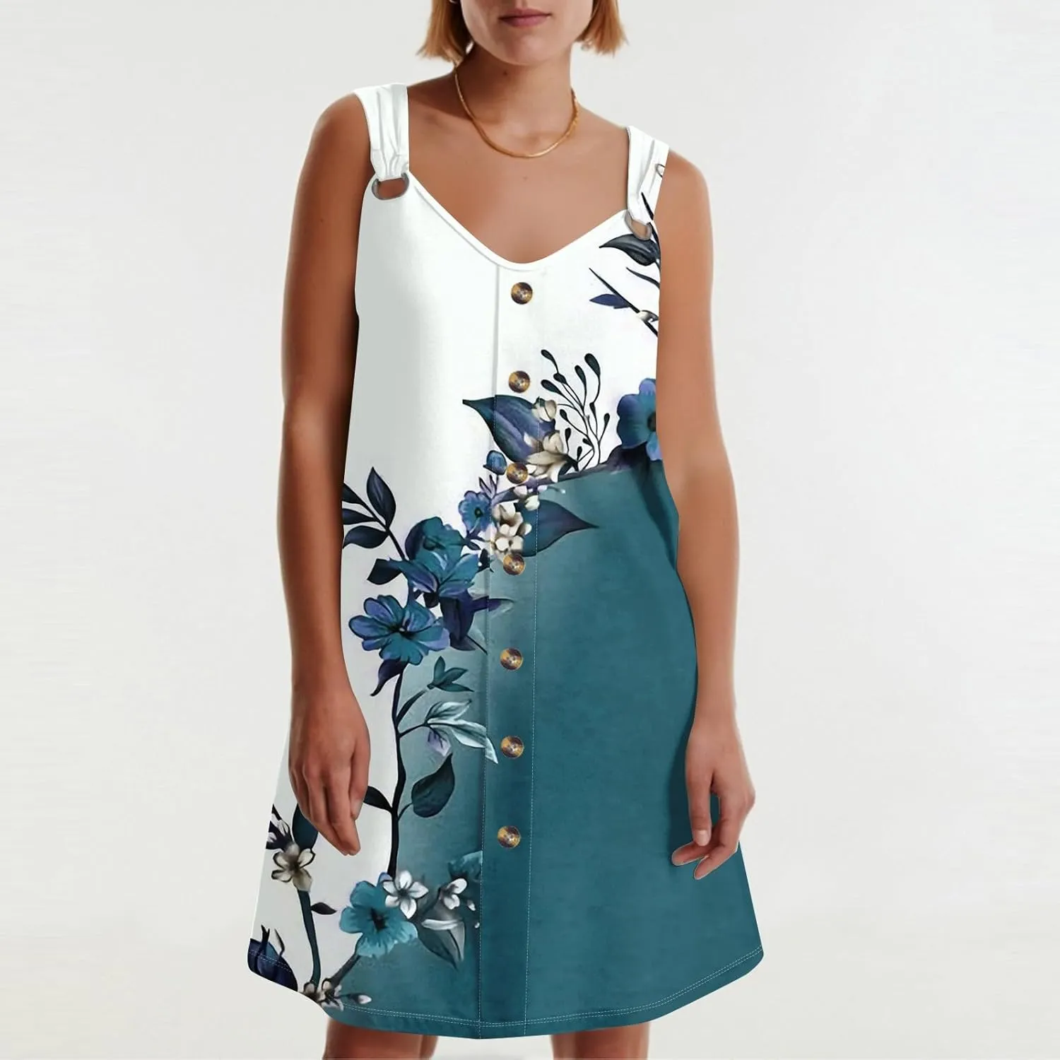 Summer Dresses for Women 2025 Loose Fit Sundress Sleeveless V Neck Beach Vacation Dress Casual Tank Dress with Pockets