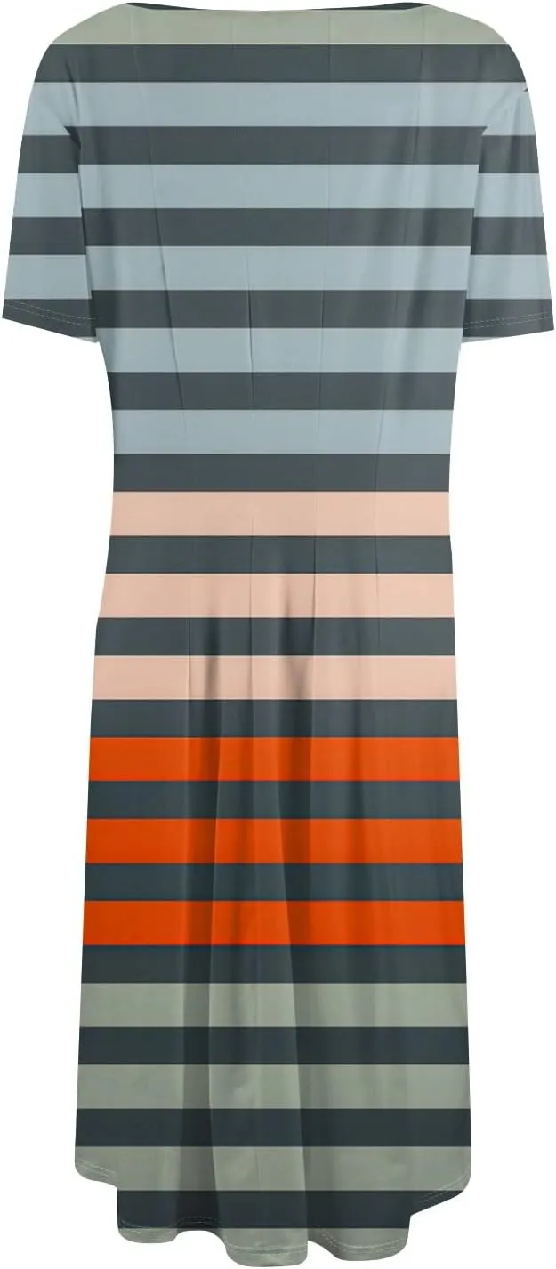 Summer Dresses for Women Flowy Casual Midi Dresses Aline Beach Tshirt Dress Floral Short Sleeve Dress with Pockets