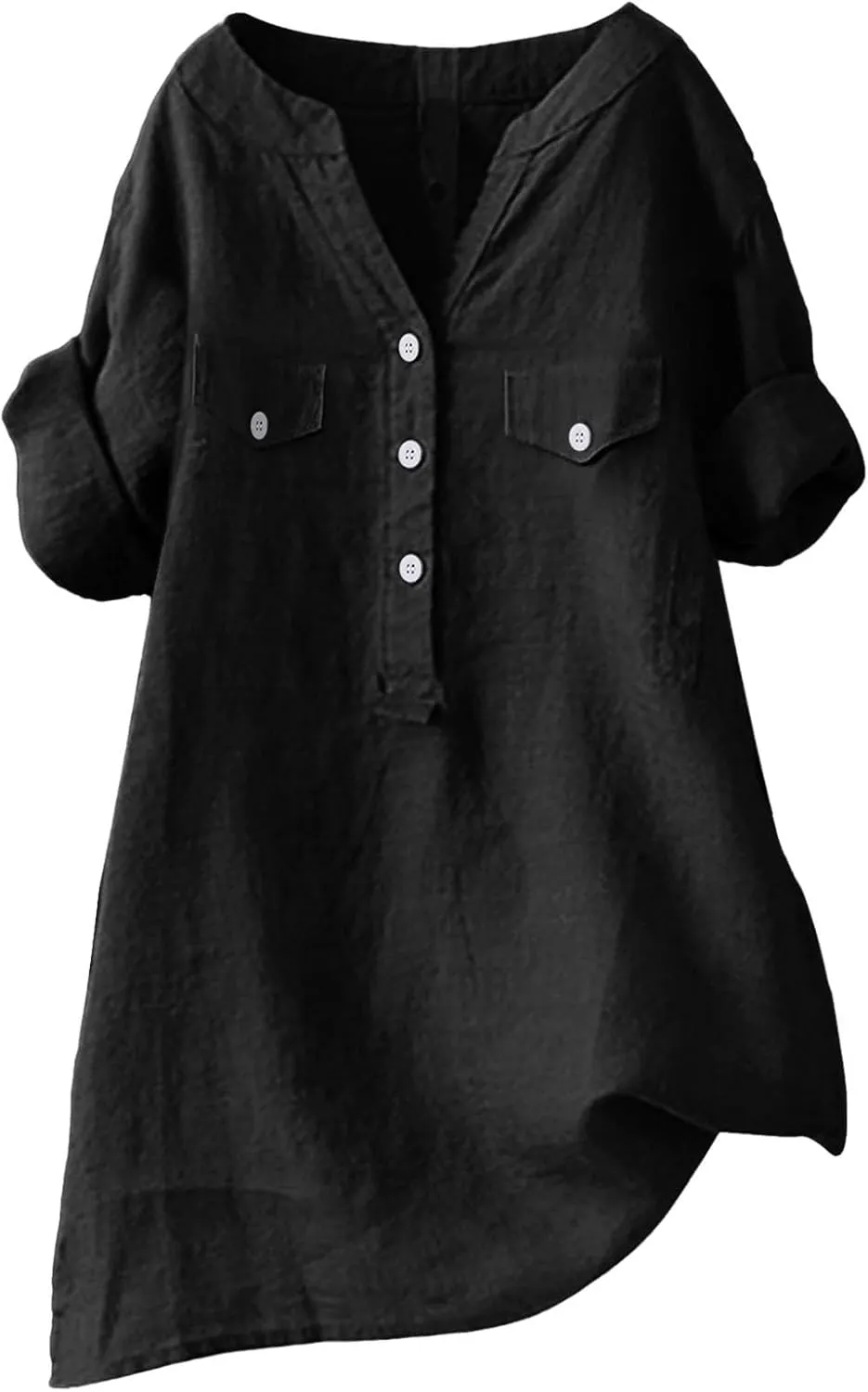 Summer Tops for Women 2025 Linen Short Sleeve Button Down V Neck T Shirts with Chest Pocket Casual Beach Tops
