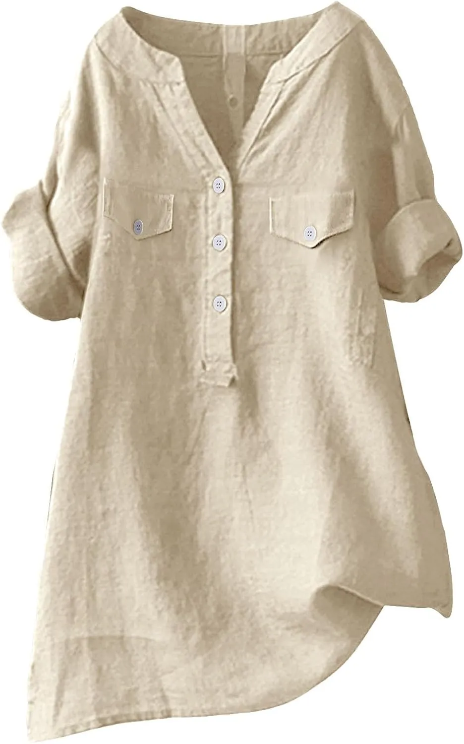 Summer Tops for Women 2025 Linen Short Sleeve Button Down V Neck T Shirts with Chest Pocket Casual Beach Tops