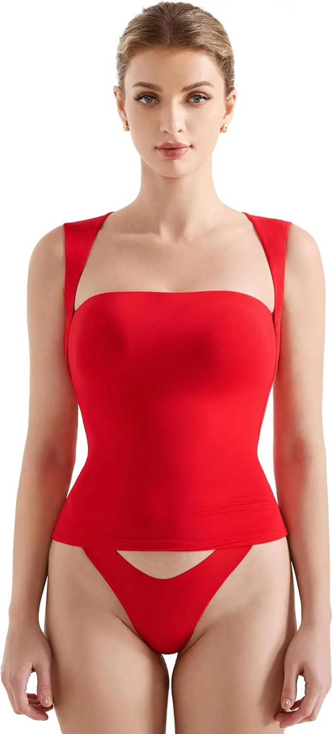 SUUKSESS Womens Square Neck Going Out Tank Tops Double Lined Summer Sleeveless Business Casual Shirt