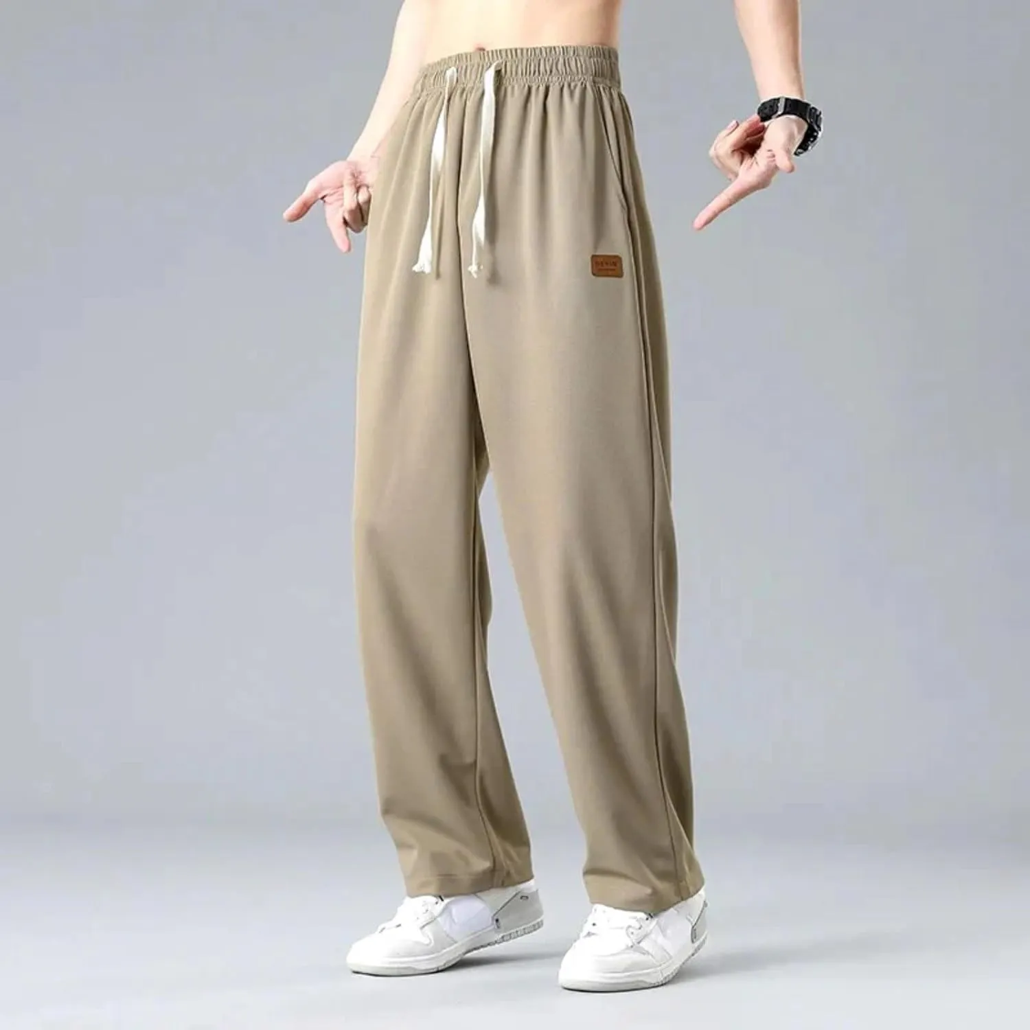 Sweatpants for Men Relaxed Fit Straight Wide Leg Elastic Waist Joggers Casual Plus Size Drawstring Hiking Athletic Pants
