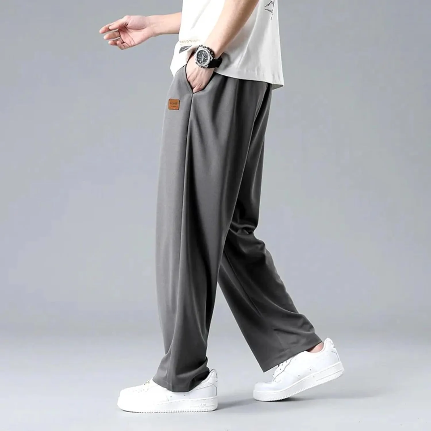 Sweatpants for Men Relaxed Fit Straight Wide Leg Elastic Waist Joggers Casual Plus Size Drawstring Hiking Athletic Pants