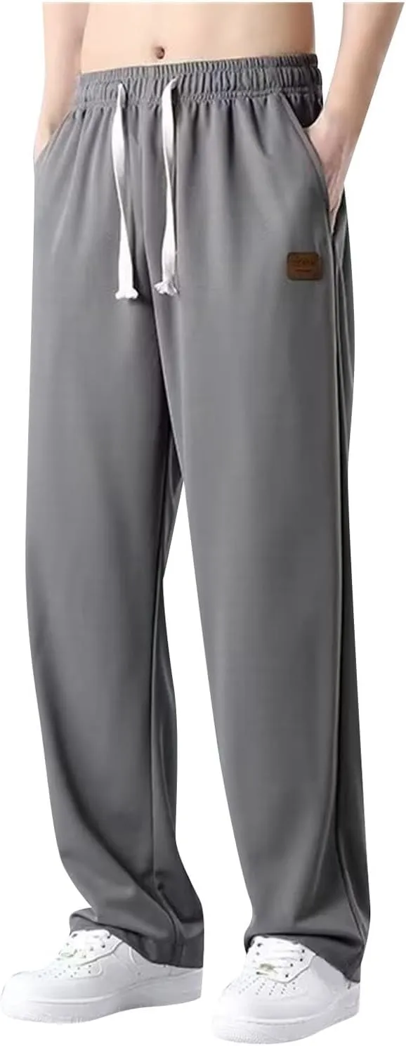 Sweatpants for Men Relaxed Fit Straight Wide Leg Elastic Waist Joggers Casual Plus Size Drawstring Hiking Athletic Pants