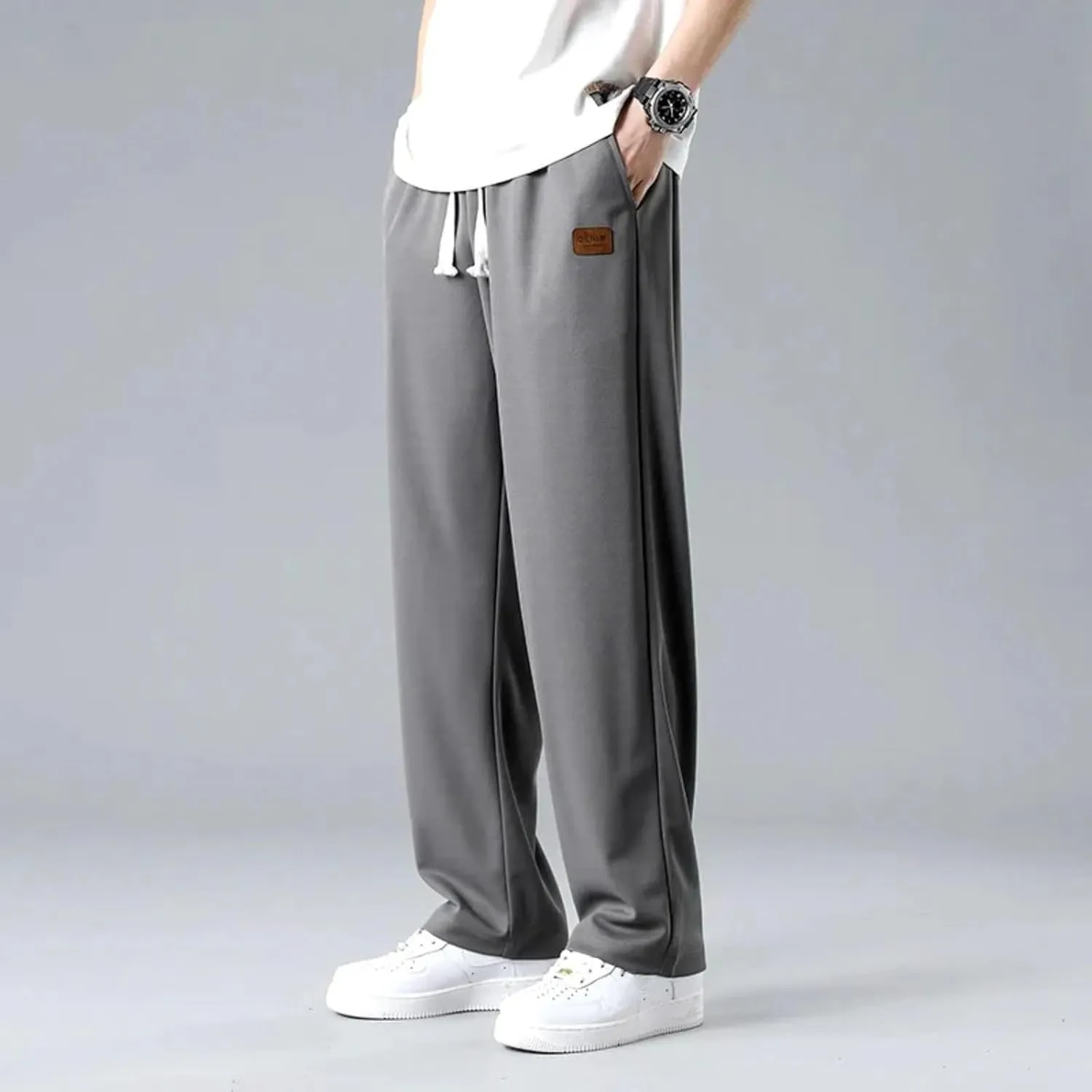 Sweatpants for Men Relaxed Fit Straight Wide Leg Elastic Waist Joggers Casual Plus Size Drawstring Hiking Athletic Pants