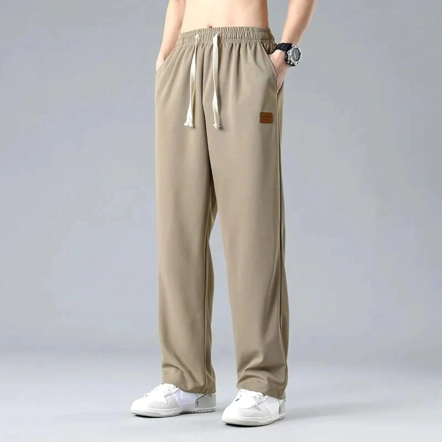 Sweatpants for Men Relaxed Fit Straight Wide Leg Elastic Waist Joggers Casual Plus Size Drawstring Hiking Athletic Pants