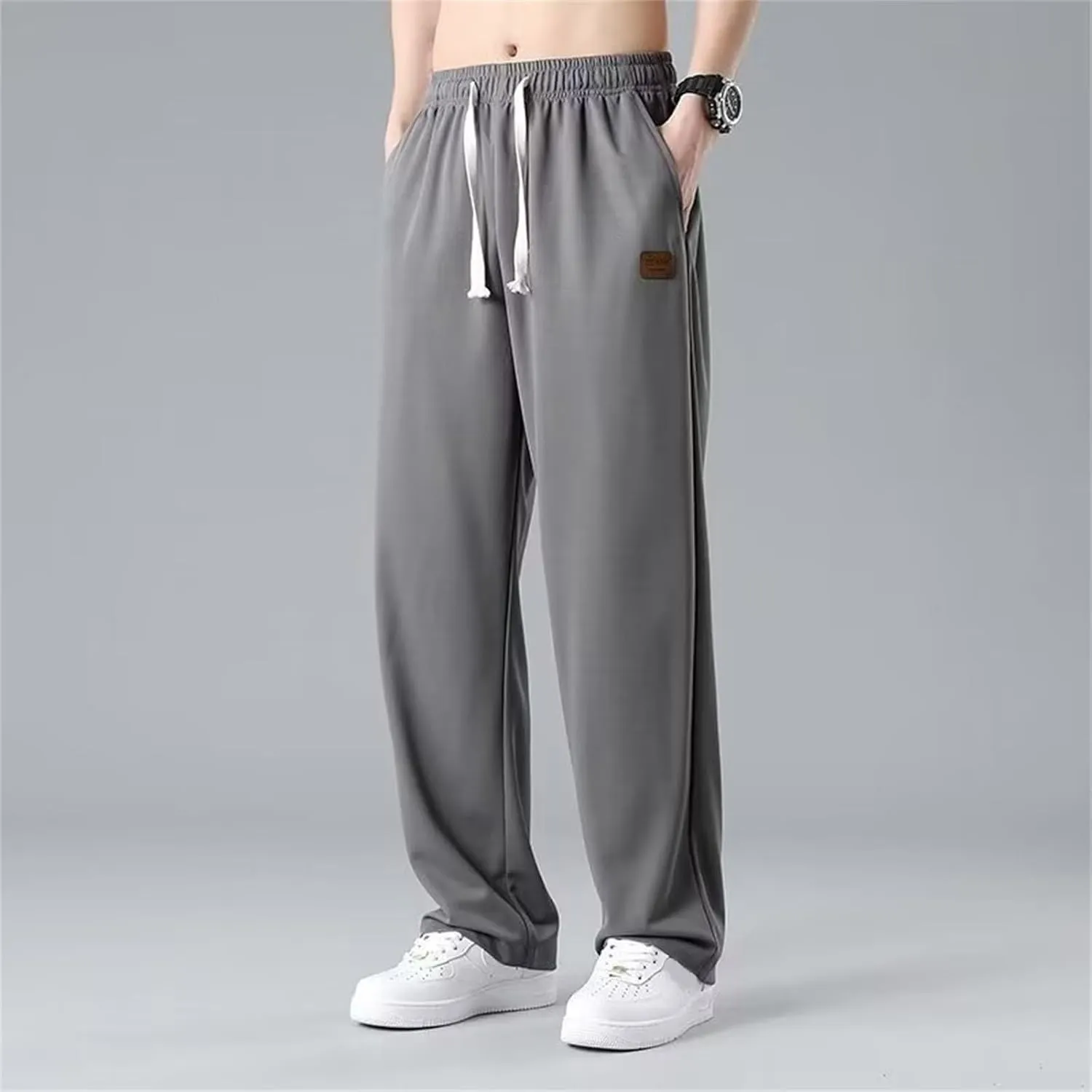 Sweatpants for Men Relaxed Fit Straight Wide Leg Elastic Waist Joggers Casual Plus Size Drawstring Hiking Athletic Pants