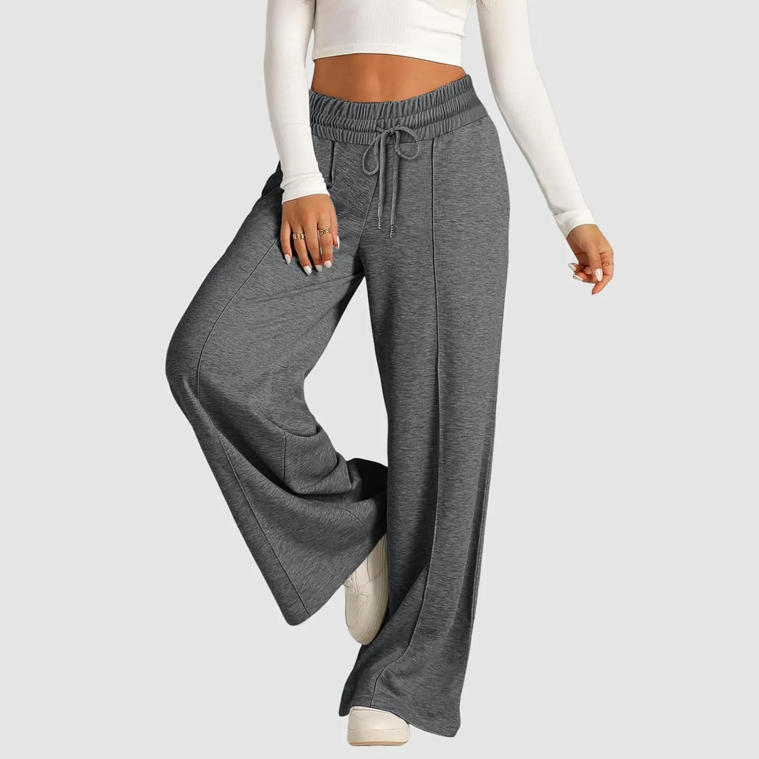 Sweatpants Women Baggy Wide Leg Elastic Drawstring Lounge Pants Straight Leg Open Bottom High Waist Joggers Trouser