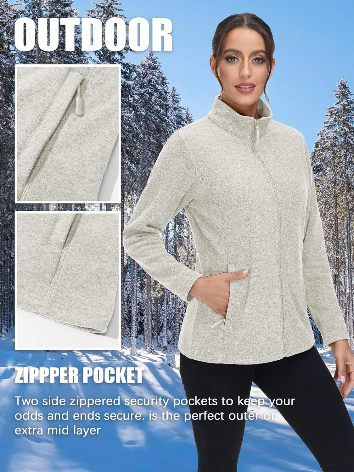 TACVASEN Women's Full Zip Fleece Jacket Lightweight Jacket Womens Winter Warm Coats with 2 Zipper Pockets