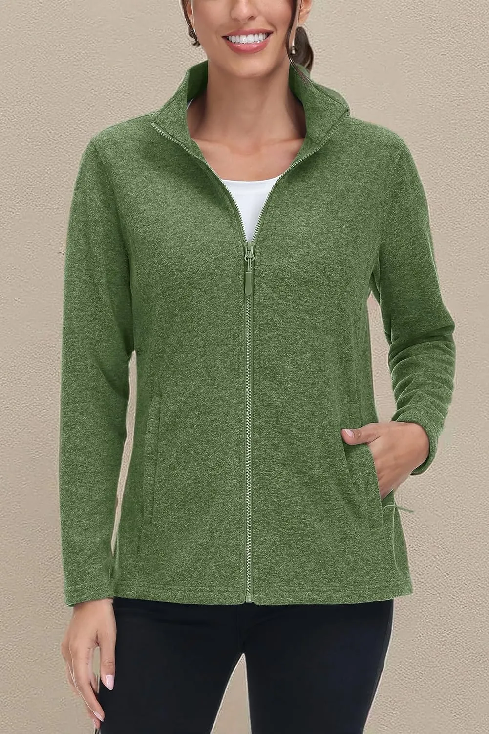 TACVASEN Women's Full Zip Fleece Jacket Lightweight Jacket Womens Winter Warm Coats with 2 Zipper Pockets