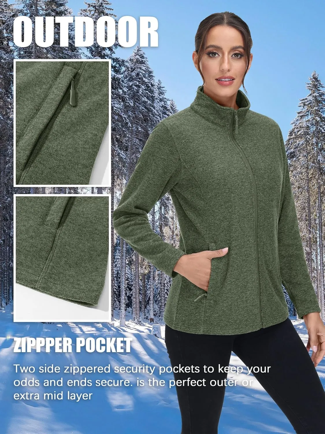 TACVASEN Women's Full Zip Fleece Jacket Lightweight Jacket Womens Winter Warm Coats with 2 Zipper Pockets
