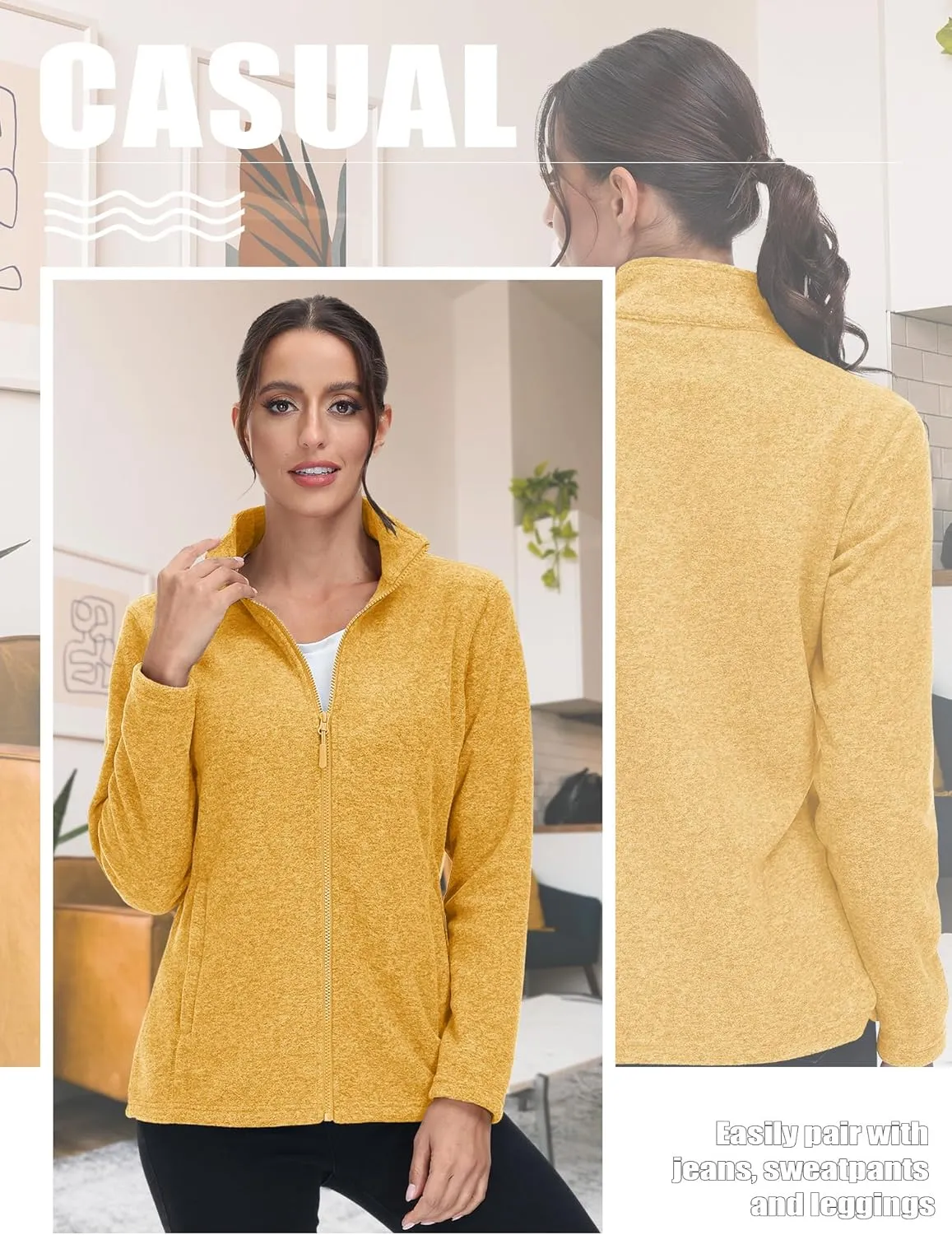 TACVASEN Women's Full Zip Fleece Jacket Lightweight Jacket Womens Winter Warm Coats with 2 Zipper Pockets