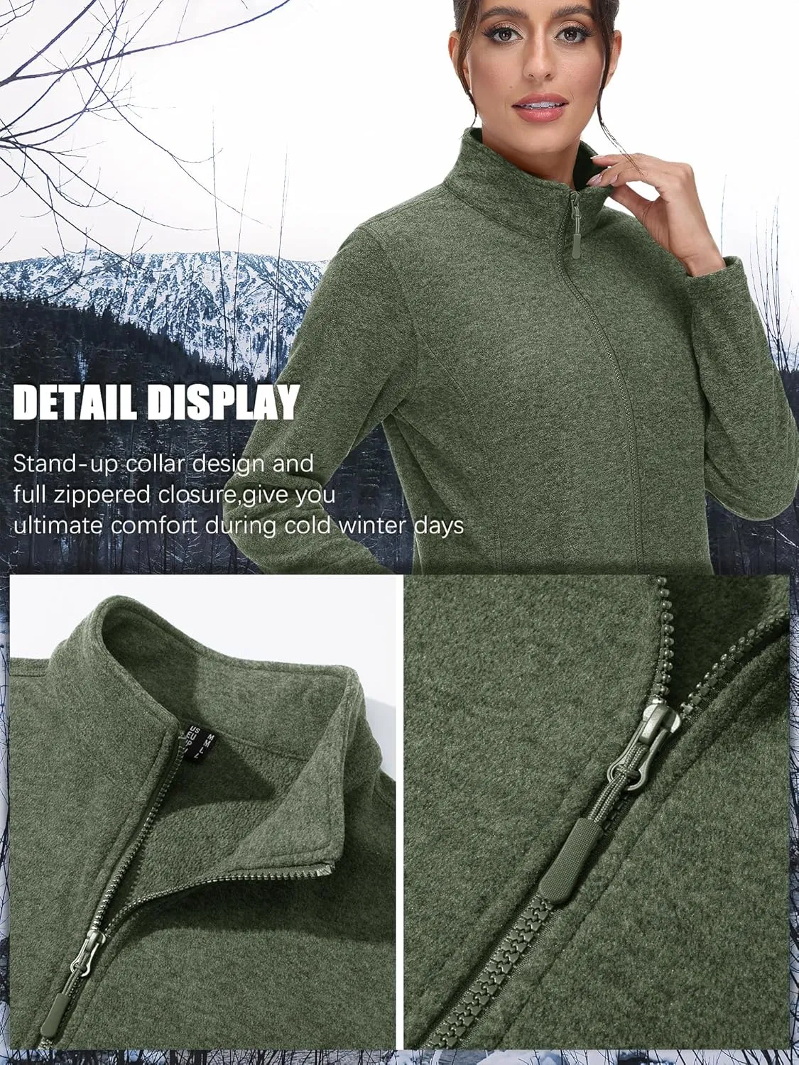 TACVASEN Women's Full Zip Fleece Jacket Lightweight Jacket Womens Winter Warm Coats with 2 Zipper Pockets