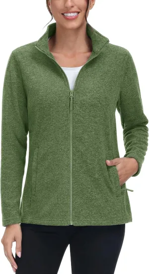 TACVASEN Women's Full Zip Fleece Jacket Lightweight Jacket Womens Winter Warm Coats with 2 Zipper Pockets