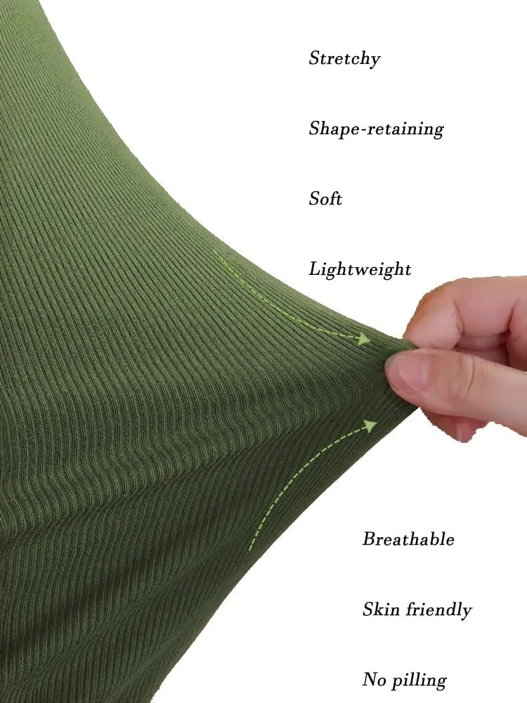 TAIPOVE Ribbed Knit Turtlenecks Shirts Women Cotton Turtle Neck Tops Long Sleeve Thermal Undershirt Slim Basic Pullover 2PKS