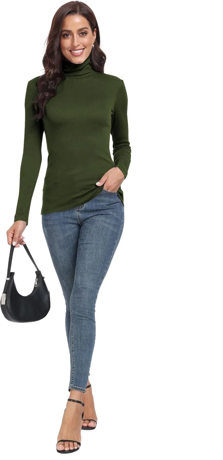 TAIPOVE Ribbed Knit Turtlenecks Shirts Women Cotton Turtle Neck Tops Long Sleeve Thermal Undershirt Slim Basic Pullover 2PKS