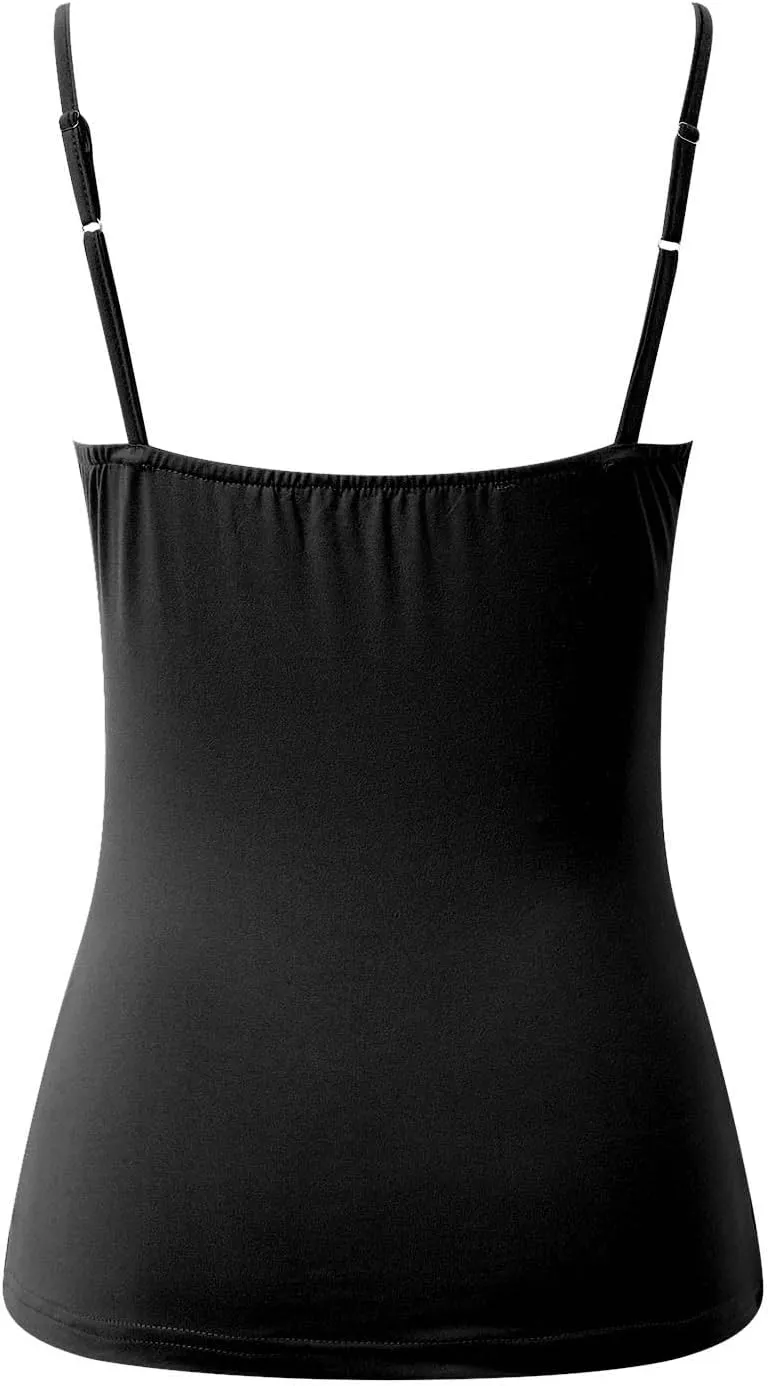 Tank Top with Built in Bra for Women Summer V Neck Spaghetti Strap Camisole Tops Cute Basic Double Lined Undershirts