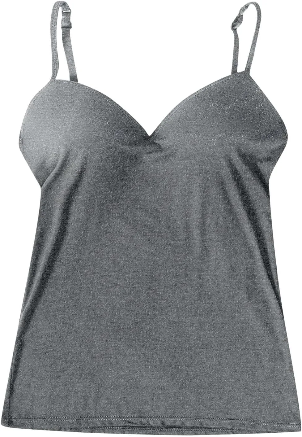 Tank Top with Built in Bra for Women Summer V Neck Spaghetti Strap Camisole Tops Cute Basic Double Lined Undershirts