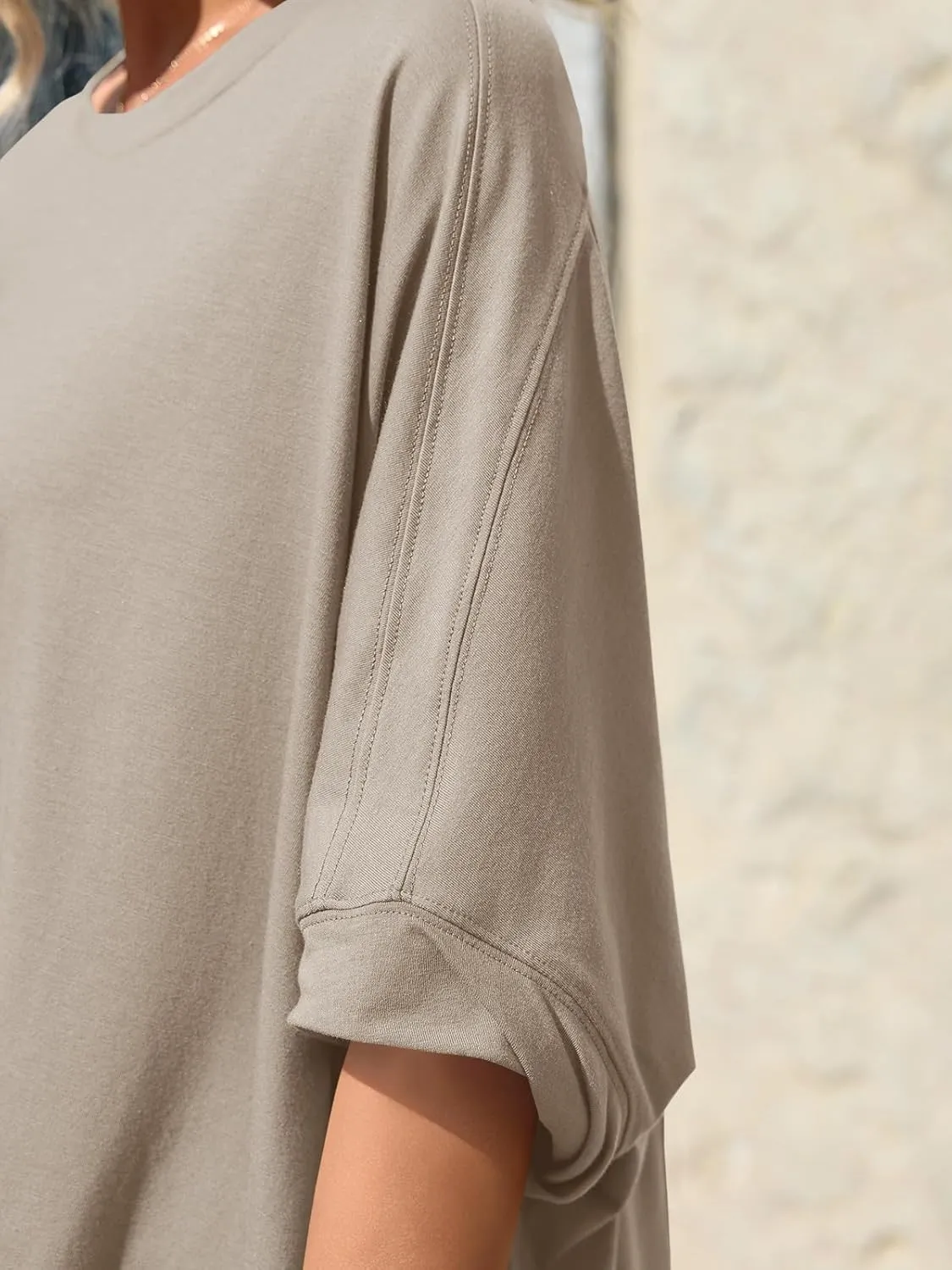 Tankaneo Womens Oversized Tshirts Batwing Short Sleeve Asymmetric Hem Tops Summer Casual Loose Fit Tunic Tee Shirts