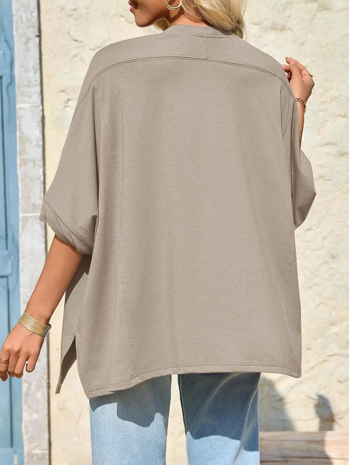 Tankaneo Womens Oversized Tshirts Batwing Short Sleeve Asymmetric Hem Tops Summer Casual Loose Fit Tunic Tee Shirts