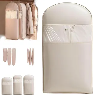 Taprinferior Hanging Garment Bag, 2025 Space Saving Hanging Garment Bag with Self Compression Zipper, Tapinterior Garment Bags, Winter Coat Storage (Beige, M)