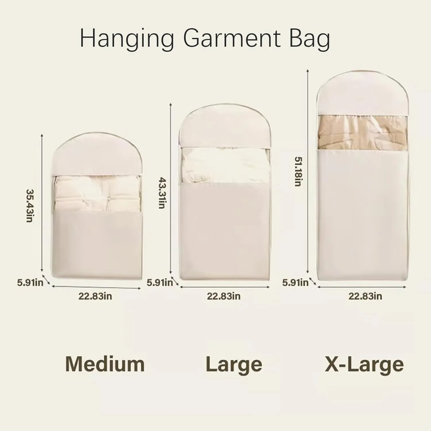 Taprinferior Hanging Garment Bag, 2025 Space Saving Hanging Garment Bag with Self Compression Zipper, Tapinterior Garment Bags, Winter Coat Storage (Beige, M)