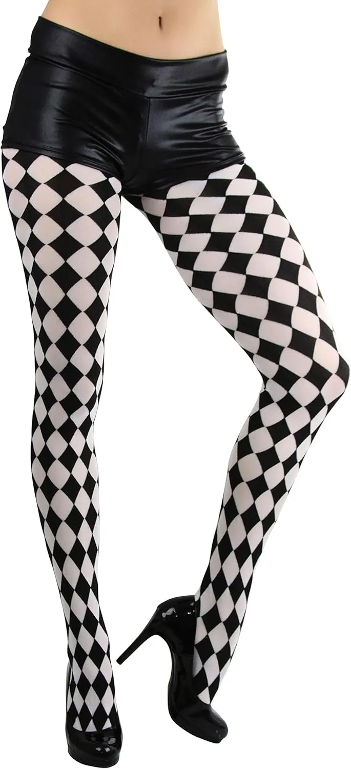 ToBeInStyle Women's Harlequin Designed Opaque Full Footed Pantyhose