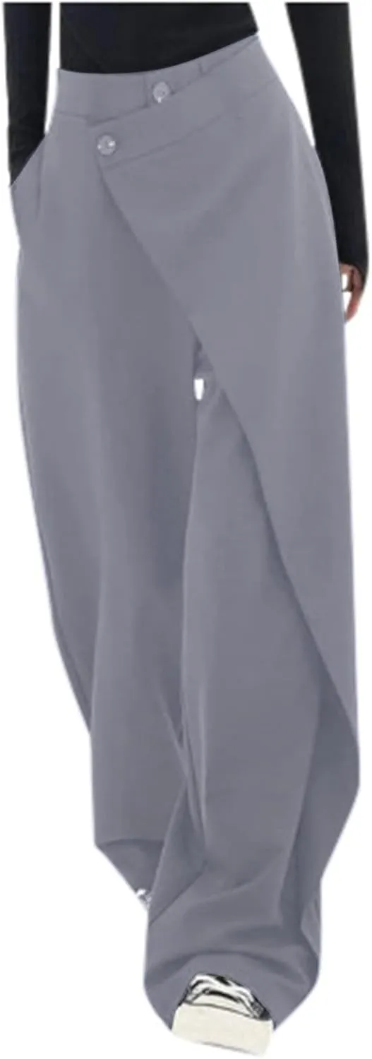 Trousers Pants for Women Asymmetrical Patchwork Design Flowy Straight Wide Leg High Waist Loose Fit Casual Long Pants