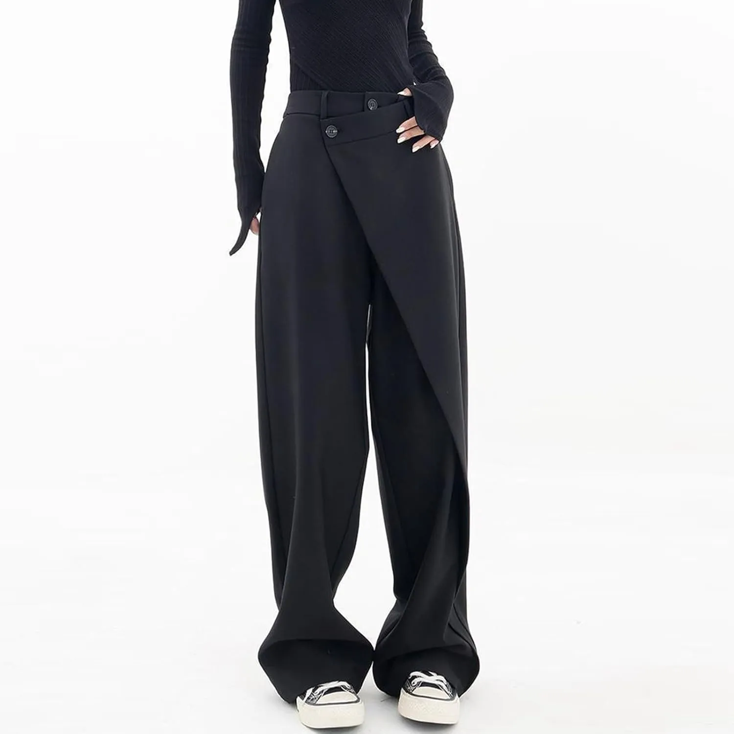 Trousers Pants for Women Asymmetrical Patchwork Design Flowy Straight Wide Leg High Waist Loose Fit Casual Long Pants