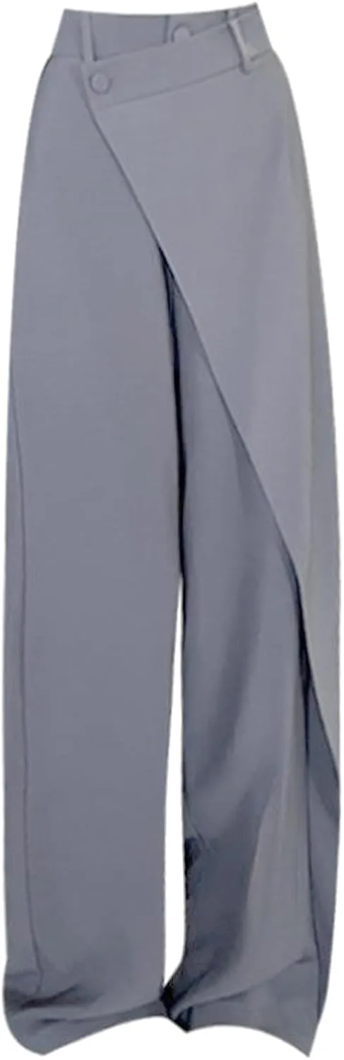 Trousers Pants for Women Asymmetrical Patchwork Design Flowy Straight Wide Leg High Waist Loose Fit Casual Long Pants