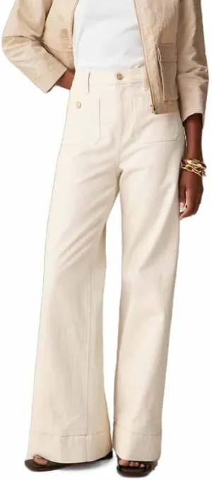 Tummy Control Sailor Wide Leg Trouser High Waisted Casual Straight Leg Jeans Buttoned Denim Pants with Pocket