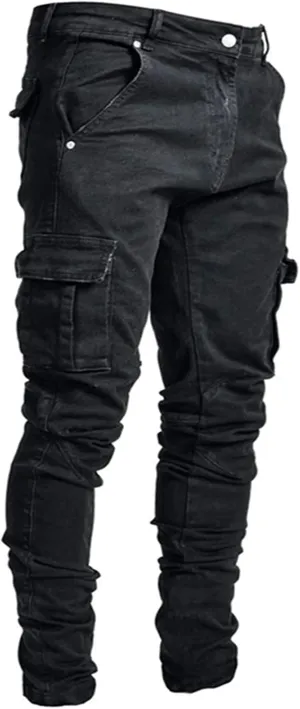 Uillui Men's Moto Biker Washed Distressed Jeans Straight Leg Slim Fit Jeans Pant 7 Pockets Stretch Denim Ripped Skinny Jeans