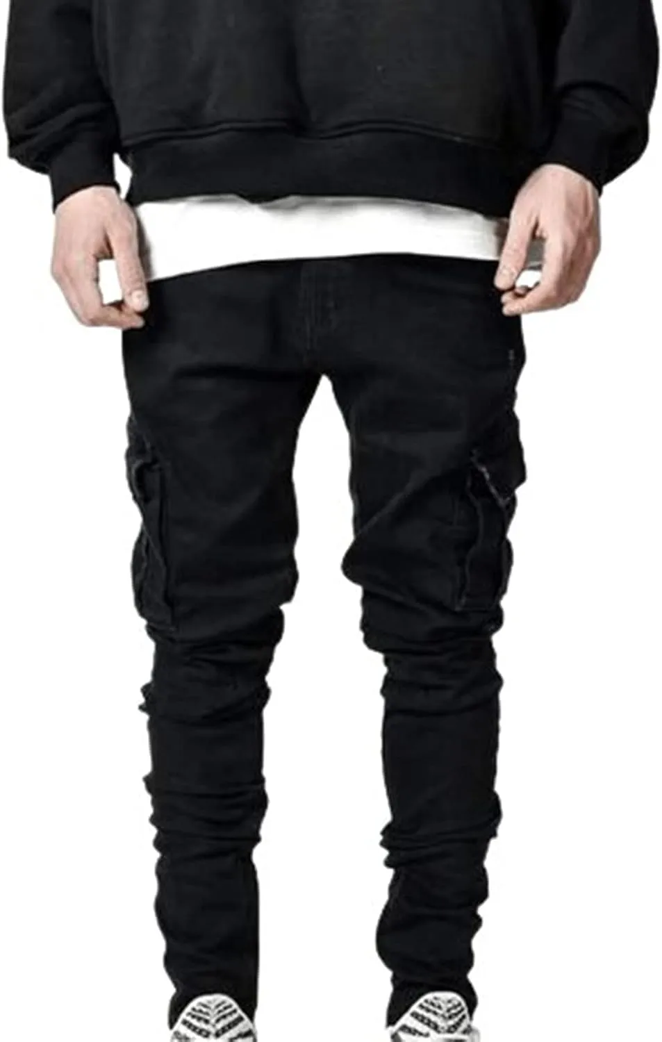 Uillui Men's Moto Biker Washed Distressed Jeans Straight Leg Slim Fit Jeans Pant 7 Pockets Stretch Denim Ripped Skinny Jeans