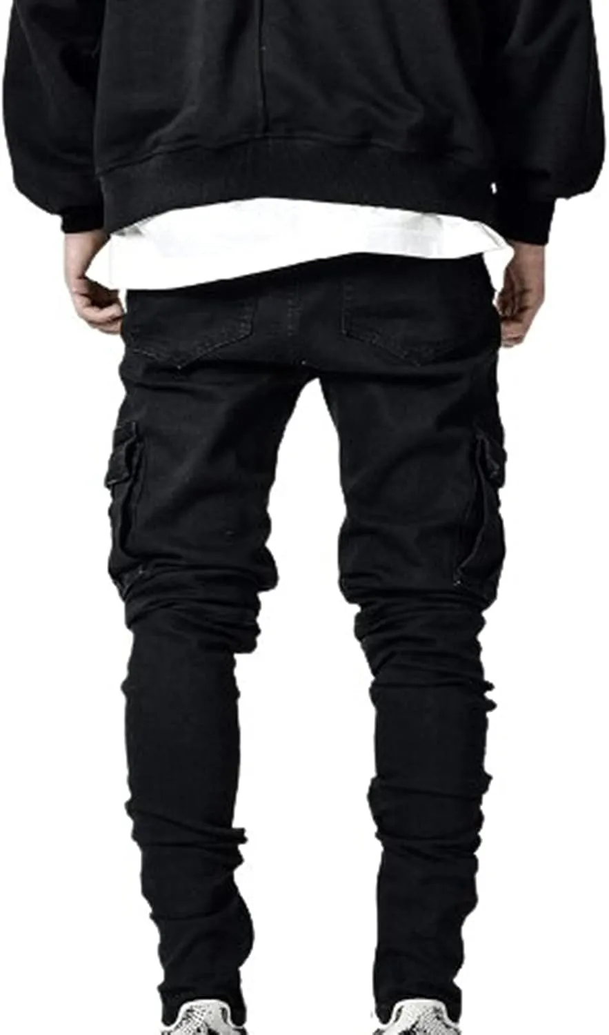 Uillui Men's Moto Biker Washed Distressed Jeans Straight Leg Slim Fit Jeans Pant 7 Pockets Stretch Denim Ripped Skinny Jeans