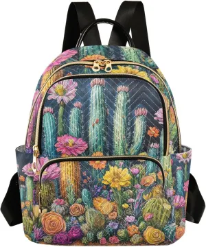 Unique Cactus Flowers Vintage 14 Inch multipurpose backpack for girls backpack diaper bag for ladies,teen girls