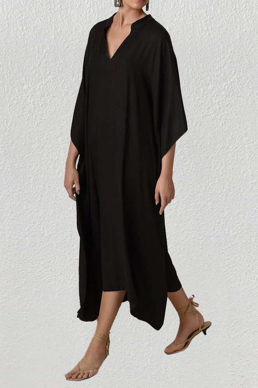 V Neck Beach Long White Kaftan Dress