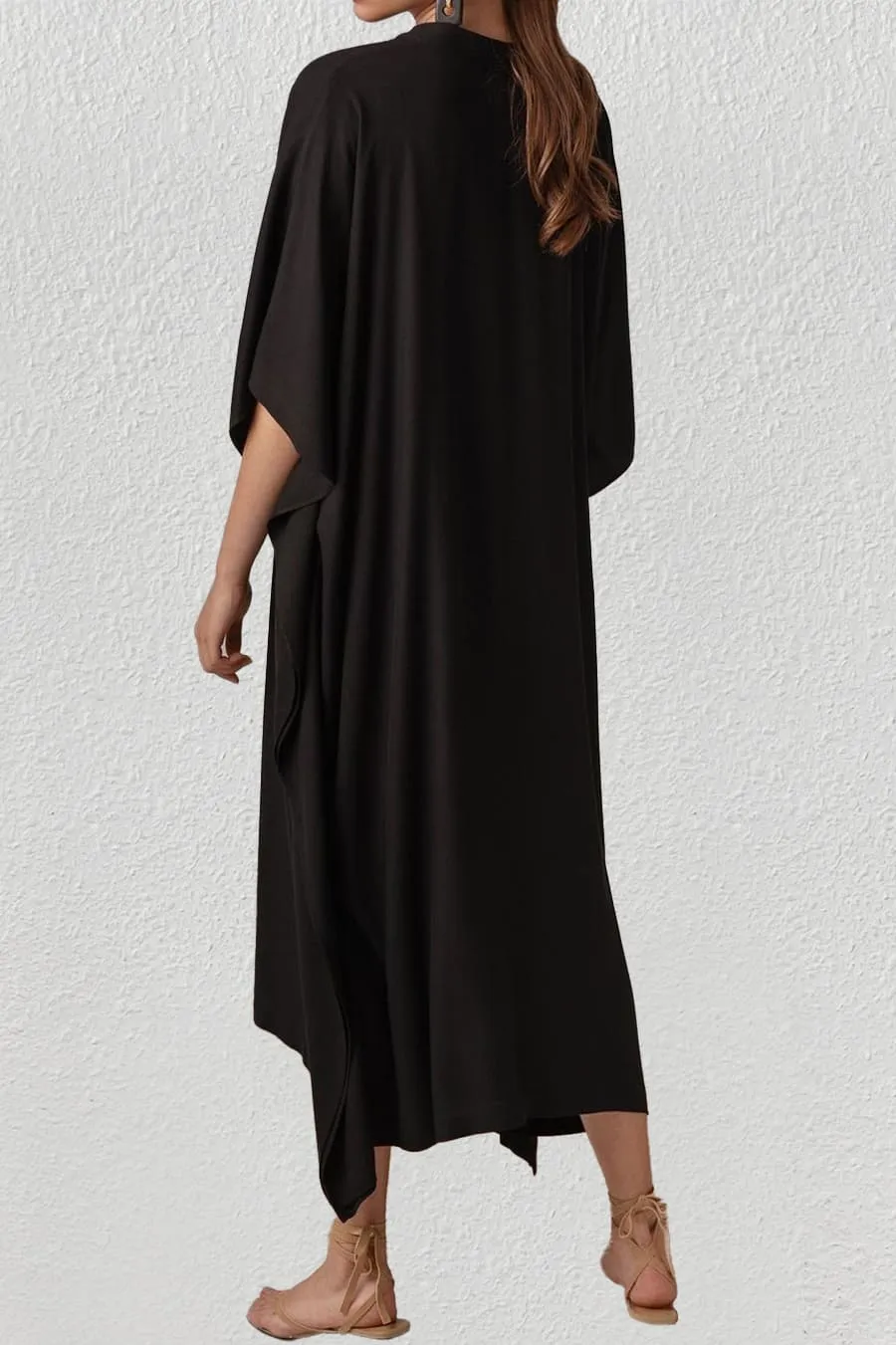 V Neck Beach Long White Kaftan Dress