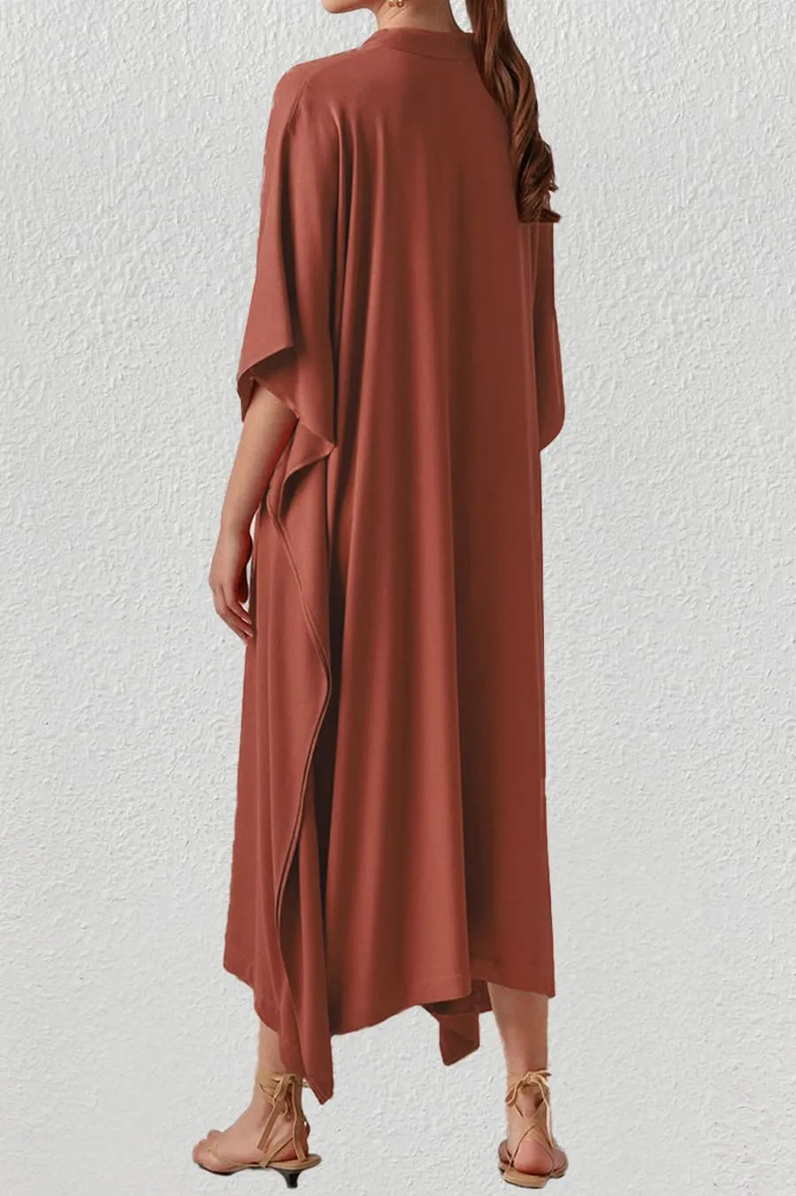V Neck Beach Long White Kaftan Dress