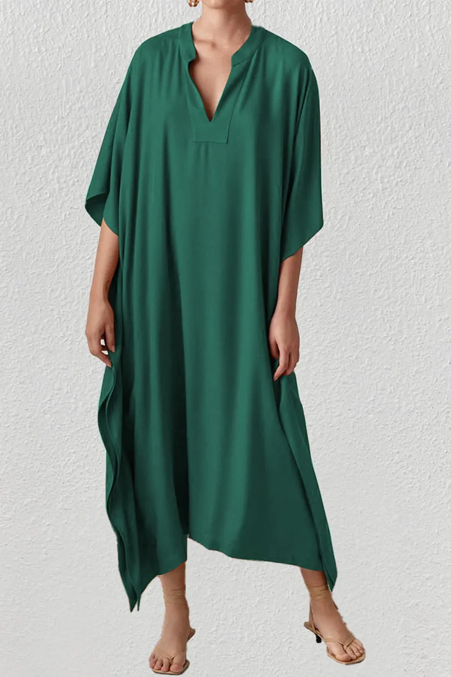 V Neck Beach Long White Kaftan Dress