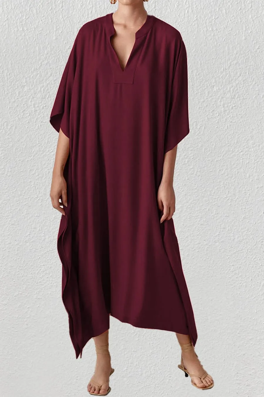 V Neck Beach Long White Kaftan Dress