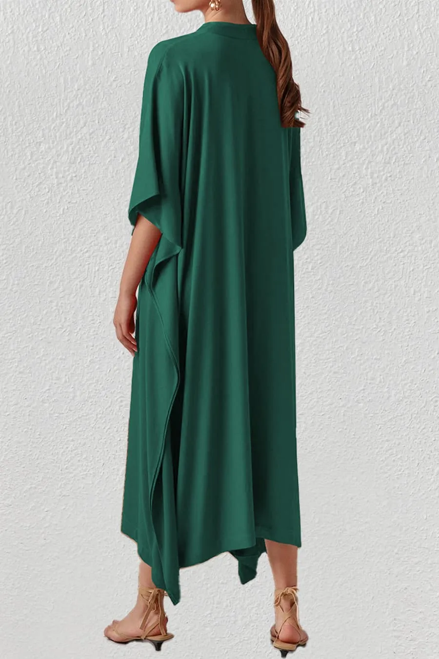 V Neck Beach Long White Kaftan Dress