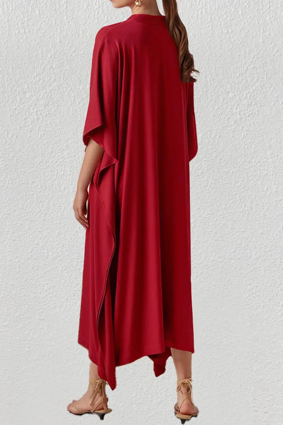 V Neck Beach Long White Kaftan Dress