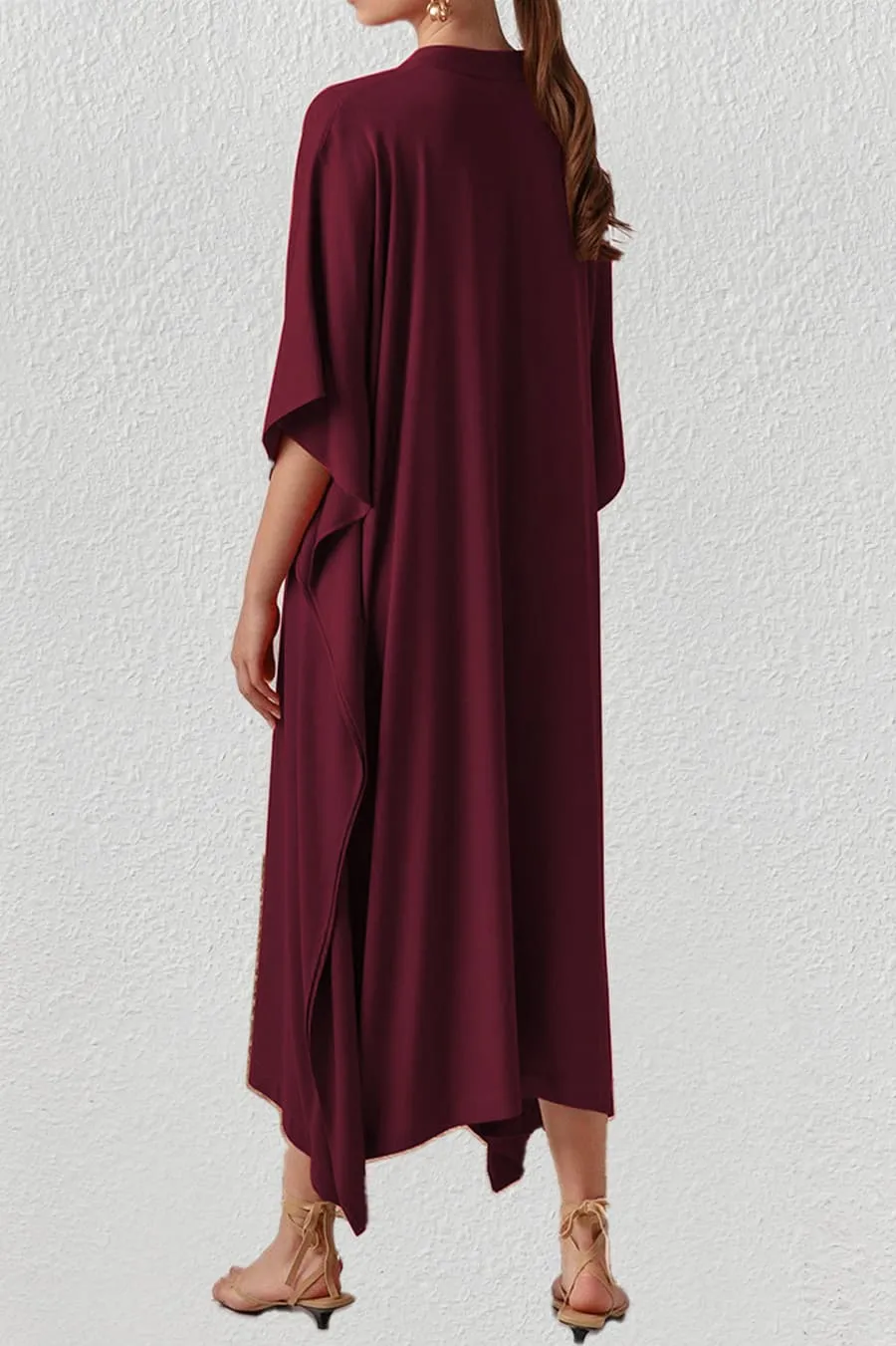 V Neck Beach Long White Kaftan Dress