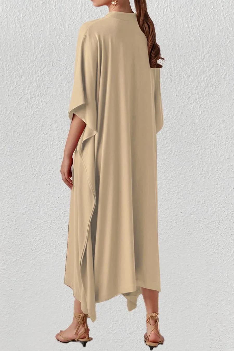 V Neck Beach Long White Kaftan Dress